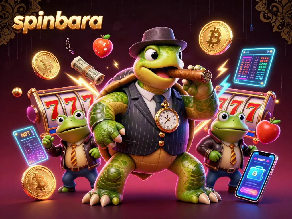 Experience the thrill of spinbara with a vibrant 3D illustration featuring a colorful casino scene.