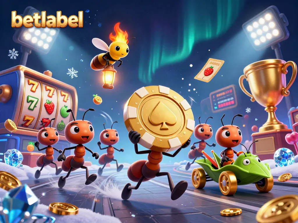 Experience thrilling bets with betlabel in a dynamic casino heist scene with ants and gold elements.